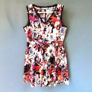 New SIMPLY VERA VERA WANG Bright Multi Color Floral Sleeveless V Neck Midi Dress